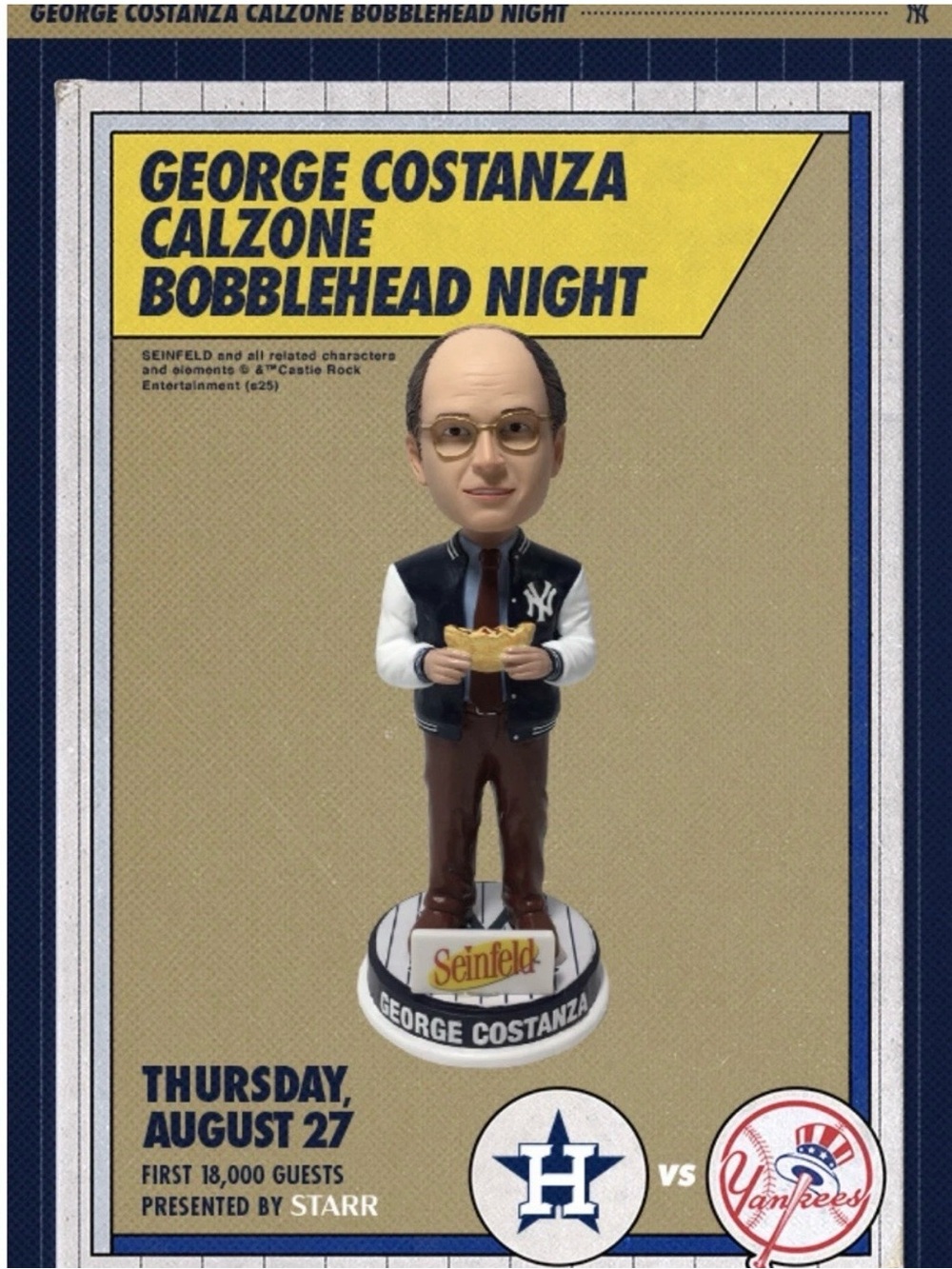Seinfeld 'Yankees' Bobblehead - George Costanza Calzone 8/27 giveaway